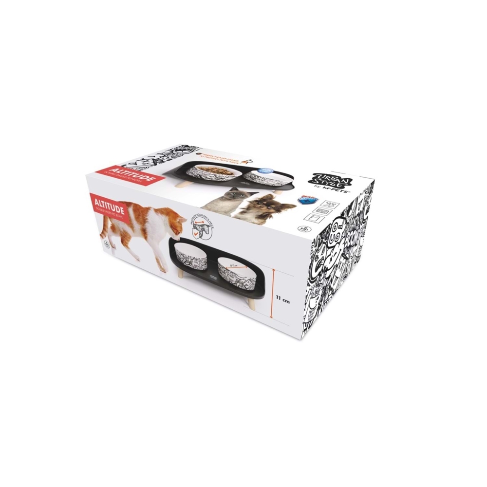 M-Pets Altitude Urban Style Standlı Mama ve Su Kabı 2x450 ml - Siyah/Beyaz - 1