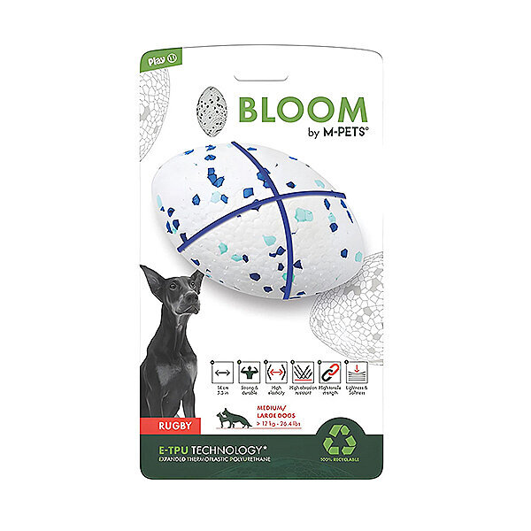 M-Pets Bloom Rugby Dayanıklı Köpek Oyun Topu 14 cm (Mavi ve Beyaz) - 2