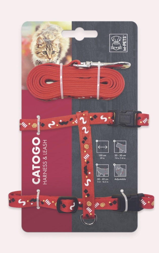 M-Pets Catogo Kedi Göğüs ve Gezdirme Tasması - Kırmızı - 1