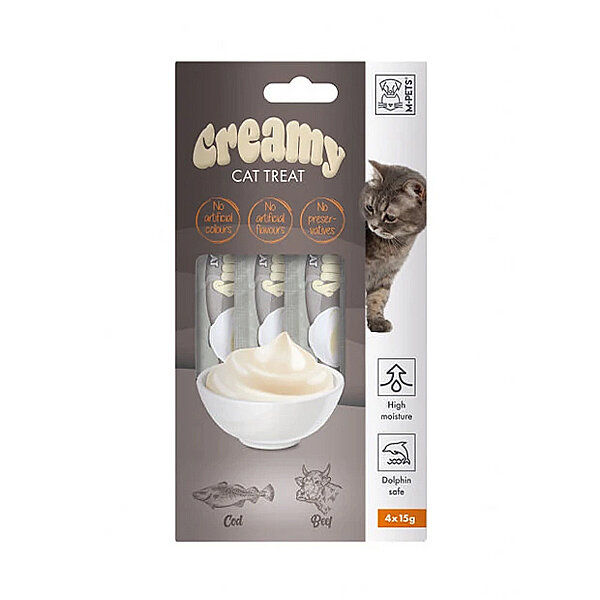 M-Pets Creamy Morina Balıklı ve Sığır Etli Krema Kedi Ödül Maması 15 g (4'lü)