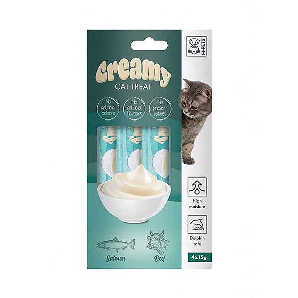 M-Pets Creamy Somonlu ve Sığır Etli Krema Kedi Ödül Maması 15 g (4'lü)