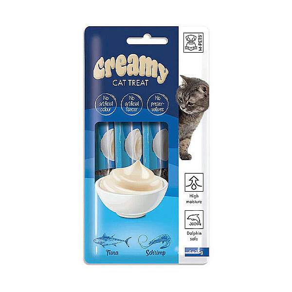 M-Pets Creamy Ton Balıklı ve Karidesli Kremaa Kedi Ödül Maması 15 g (4'lü)