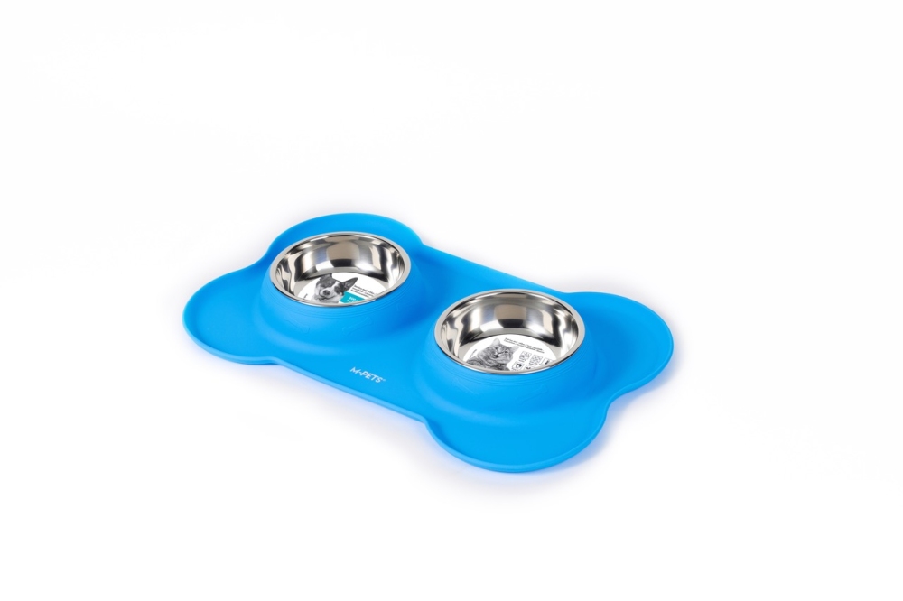 M-Pets Duet Silikon Matlı Çelik Mama Kabı 2x200 ml Mavi - 1