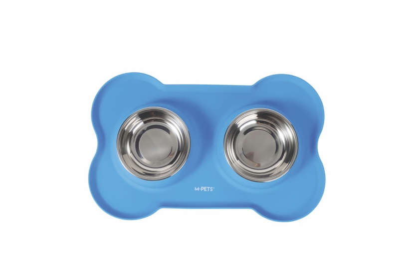 M-Pets Duet Silikon Matlı Çelik Mama Kabı 2x200 ml Mavi - 3