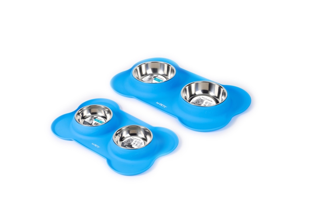 M-Pets Duet Silikon Matlı Çelik Mama Kabı 2x200 ml Mavi - 4
