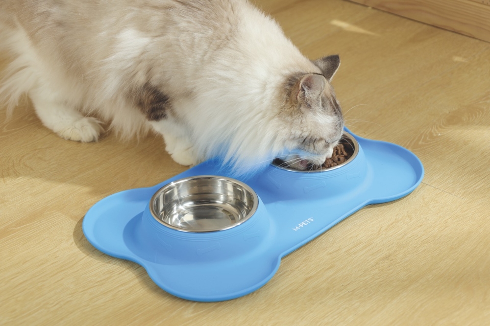 M-Pets Duet Silikon Matlı Çelik Mama Kabı 2x200 ml Mavi - 5
