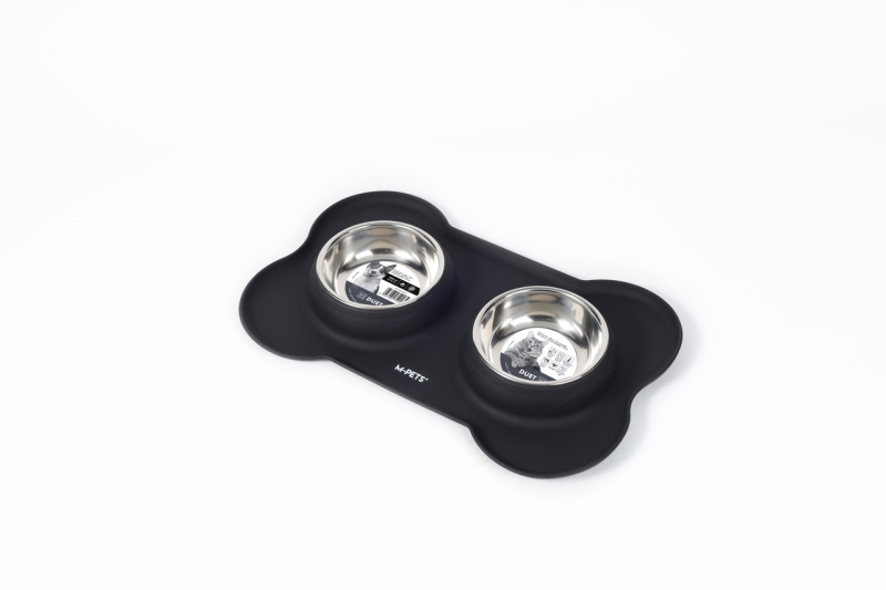 M-Pets Duet Silikon Matlı Çelik Mama Kabı 2x200 ml Siyah