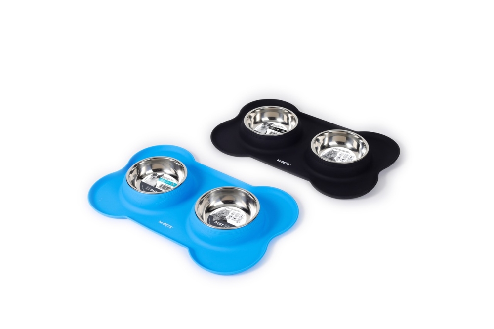 M-Pets Duet Silikon Matlı Çelik Mama Kabı 2x400 ml Mavi - 3