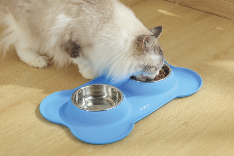 M-Pets Duet Silikon Matlı Çelik Mama Kabı 2x400 ml Mavi - 4