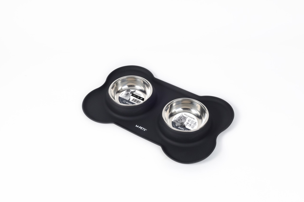 M-Pets Duet Silikon Matlı Çelik Mama Kabı 2x400 ml Siyah - 1