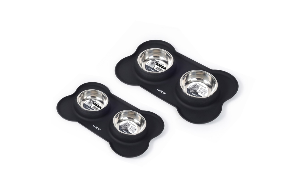 M-Pets Duet Silikon Matlı Çelik Mama Kabı 2x400 ml Siyah - 2