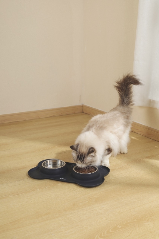 M-Pets Duet Silikon Matlı Çelik Mama Kabı 2x400 ml Siyah - 4