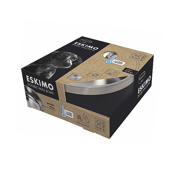 M-Pets Eskimo Çift Cidarlı Paslanmaz Çelik Kedi ve Köpek Mama ve Su Kabı 1,25 L (Siyah) - 2