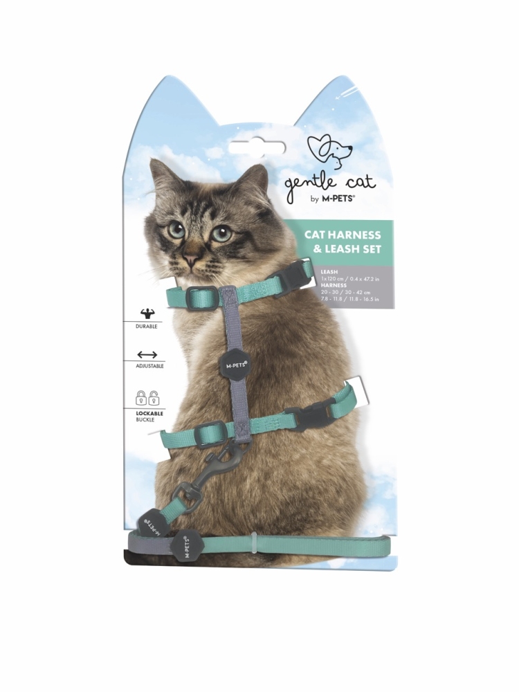 M-Pets Gentle Kedi Göğüs ve Gezdirme Tasması - Yeşil - 1