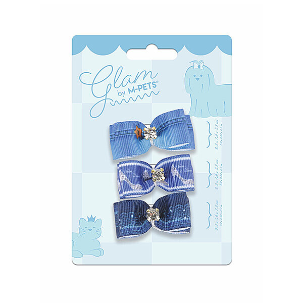 M-Pets Glam Ekose Desenli Fiyonklu Kedi ve Köpek Tokası (3'lü) (Mavi) - 1
