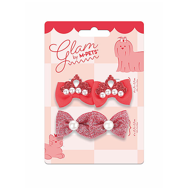 M-Pets Glam Fiyonklu ve Taç Detaylı Kedi ve Köpek Toka Seti (2'li) (Kırmızı)