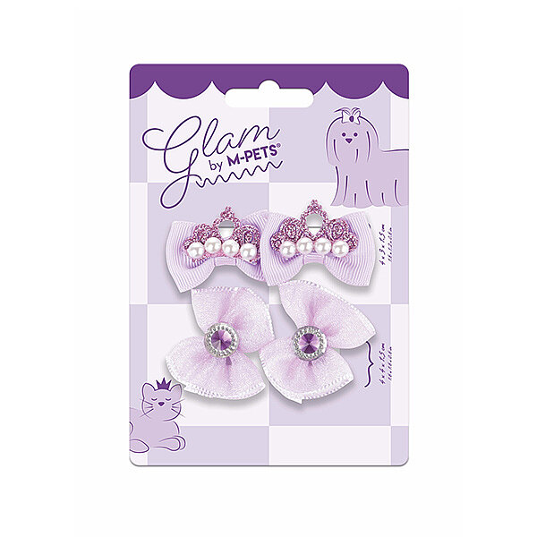 M-Pets Glam Fiyonklu ve Taç Detaylı Kedi ve Köpek Toka Seti (2'li) (Mor)