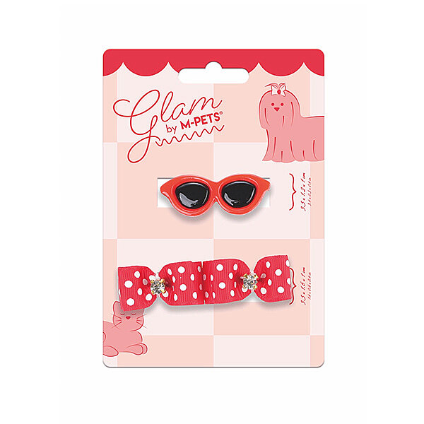 M-Pets Glam Gözlük ve Fiyonk Detaylı Kedi ve Köpek Toka Seti (2'li) (Kırmızı) - 1