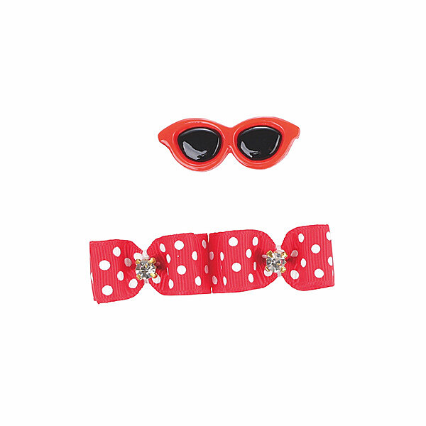 M-Pets Glam Gözlük ve Fiyonk Detaylı Kedi ve Köpek Toka Seti (2'li) (Kırmızı) - 2