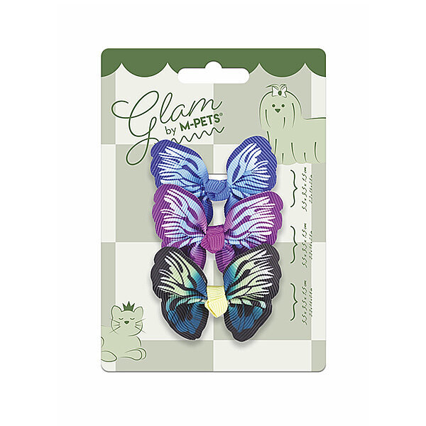 M-Pets Glam Kelebek Desenli Kedi ve Köpek Tokası (3'lü) (Mavi, Mor ve Yeşil)