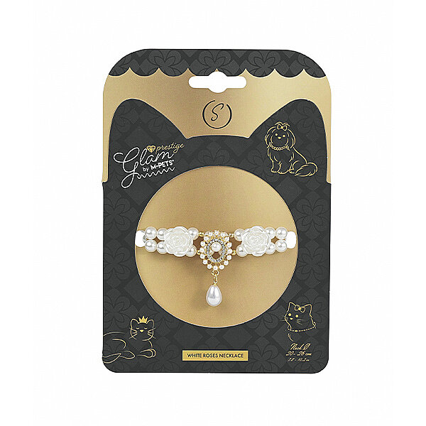 M-Pets Glam Prestige Beyaz Güllü Kedi ve Köpek Boyun Aksesuarı (L)