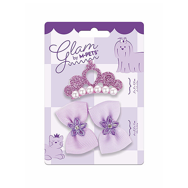 M-Pets Glam Taç ve Fiyonk Detaylı Kedi ve Köpek Toka Seti (2'li) (Mor)