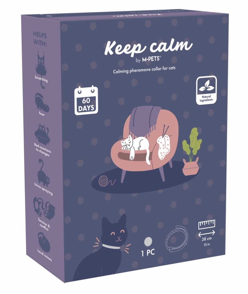 M-Pets Keep Calm Sakinleştirici Kedi Tasması - Gri - 1