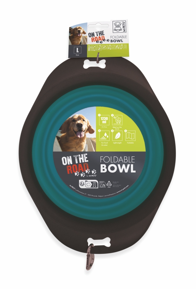 M-Pets On The Road Katlanabilen Mama Kabı (L) 1230 ml Turkuaz/Kahverengi - 1