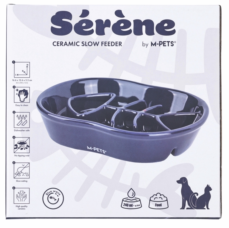 M-Pets Serene Fish Seramik Yavaş Yeme Mama Kabı 240  ml Koyu Mavi
