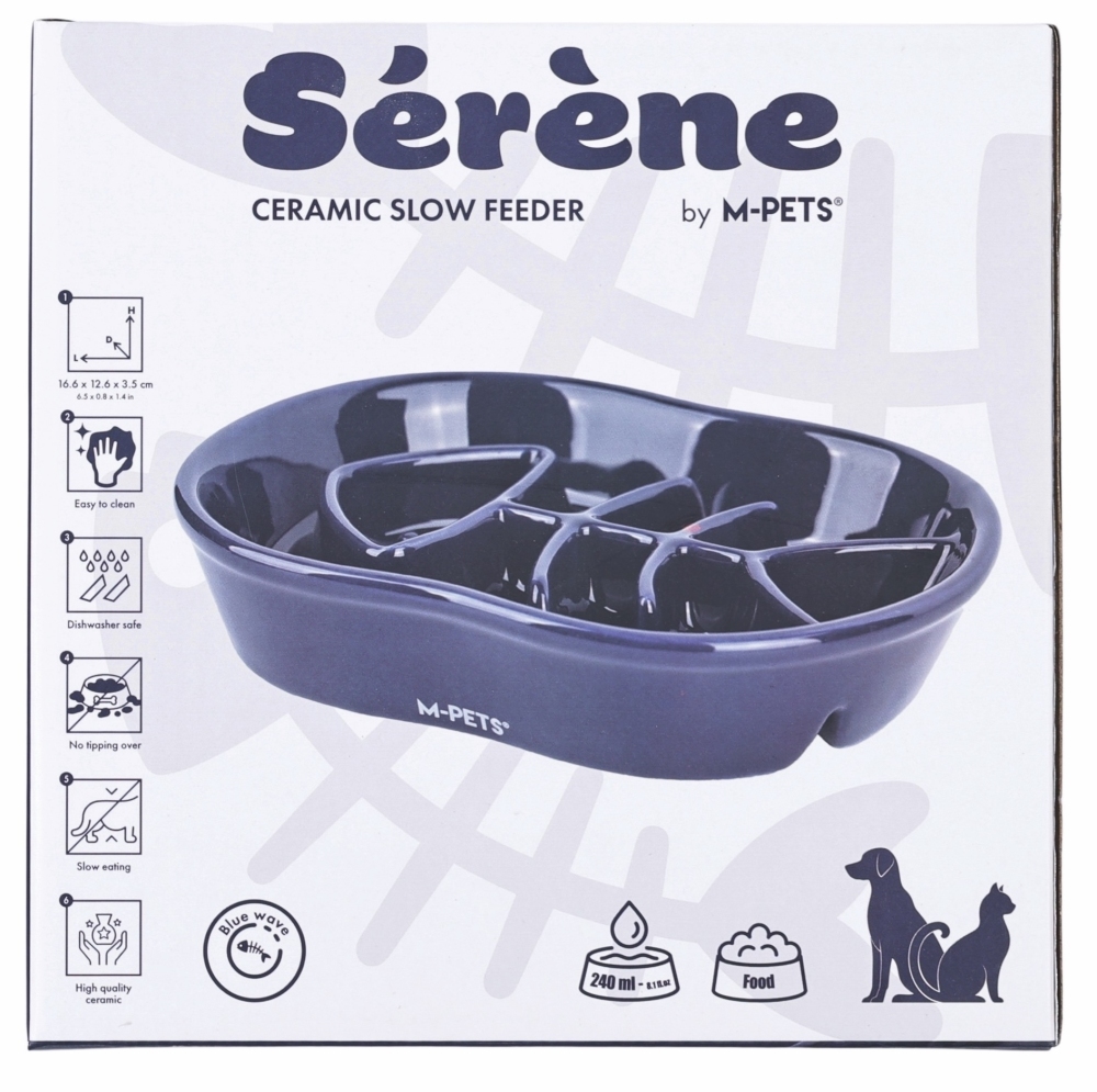 M-Pets Serene Fish Seramik Yavaş Yeme Mama Kabı 240  ml Koyu Mavi - 1