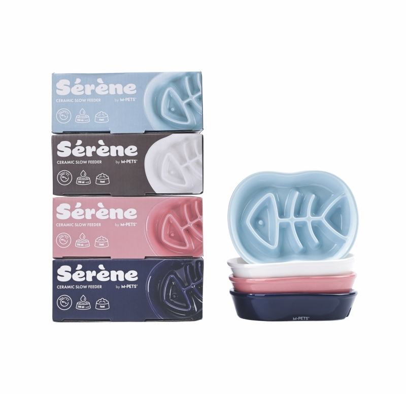 M-Pets Serene Fish Seramik Yavaş Yeme Mama Kabı 240  ml Koyu Mavi - 5