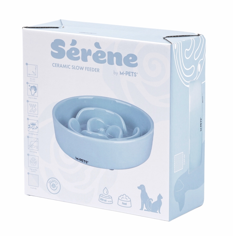 M-Pets Serene Rose Seramik Yavaş Yeme Mama Kabı 300  ml Açık Mavi