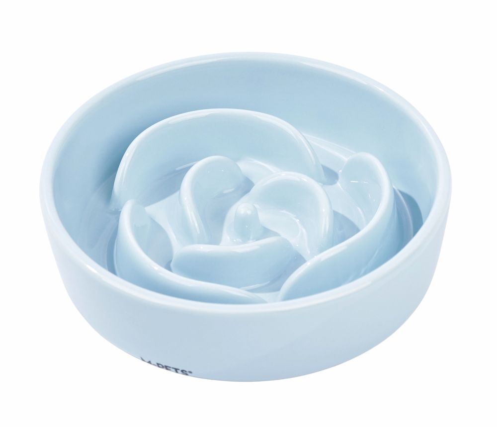 M-Pets Serene Rose Seramik Yavaş Yeme Mama Kabı 300  ml Açık Mavi - 2