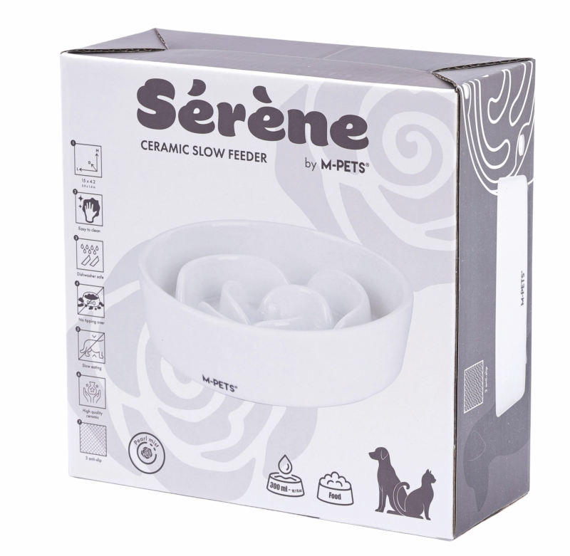 M-Pets Serene Rose Seramik Yavaş Yeme Mama Kabı 300  ml Beyaz