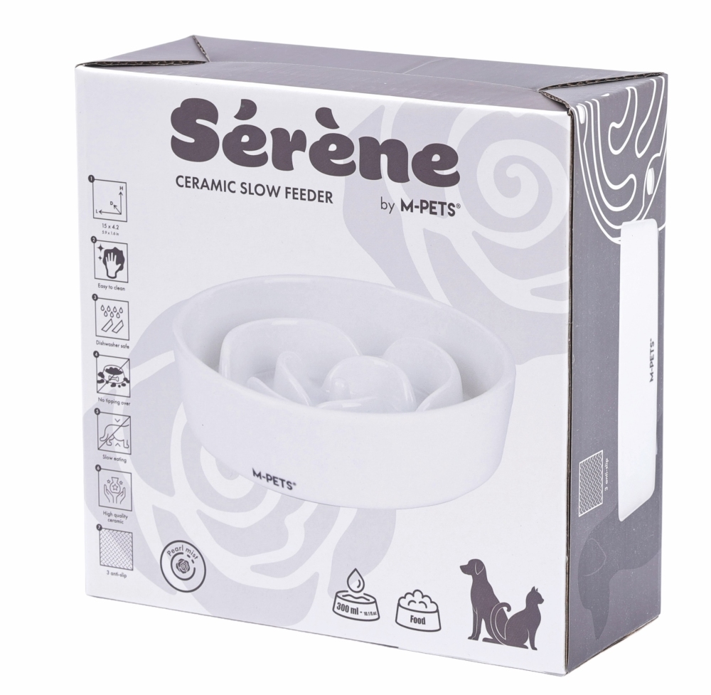 M-Pets Serene Rose Seramik Yavaş Yeme Mama Kabı 300  ml Beyaz - 1