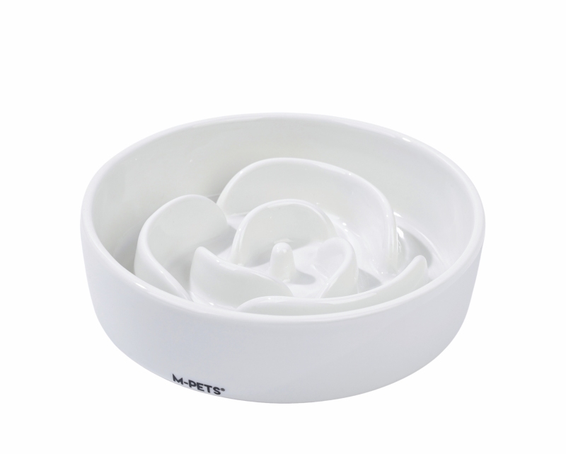 M-Pets Serene Rose Seramik Yavaş Yeme Mama Kabı 300  ml Beyaz - 2