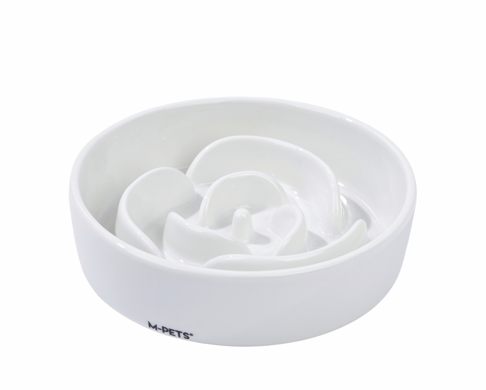 M-Pets Serene Rose Seramik Yavaş Yeme Mama Kabı 300  ml Beyaz - 2