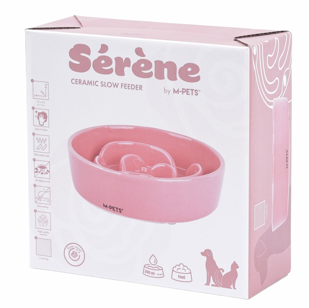 M-Pets Serene Rose Seramik Yavaş Yeme Mama Kabı 300  ml Pembe - 1