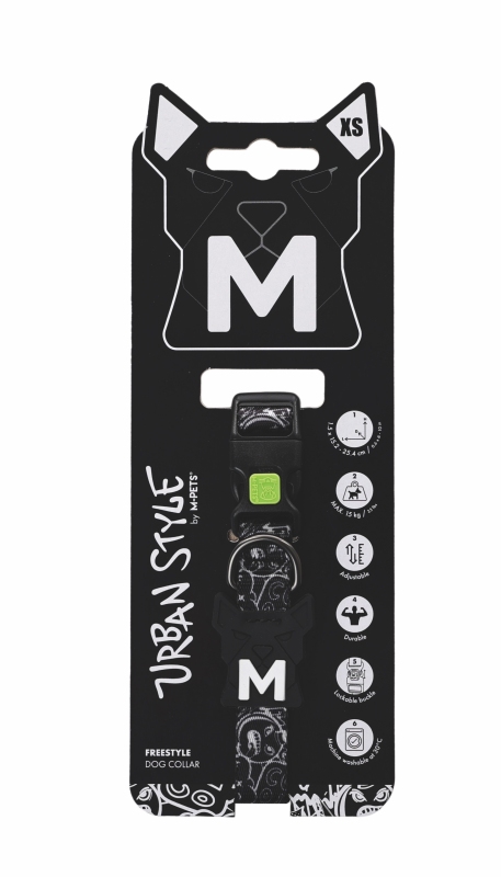 M-Pets Urban Style Freestyle Siyah/Beyaz Köpek Boyun Tasması (XS)