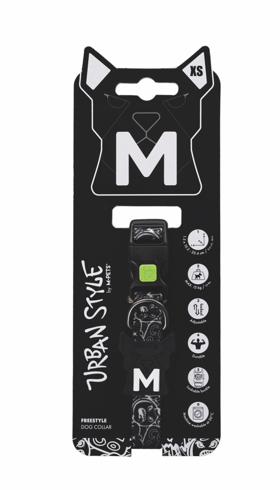 M-Pets Urban Style Freestyle Siyah/Beyaz Köpek Boyun Tasması (XS) - 1