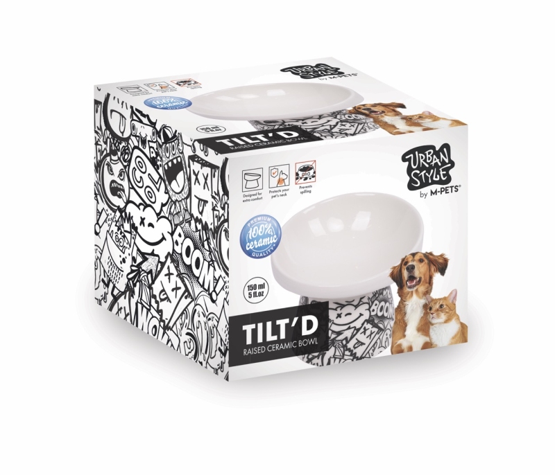 M-Pets Urban Style Tiltd Seramik Mama Kabı 150 ml Siyah/Beyaz