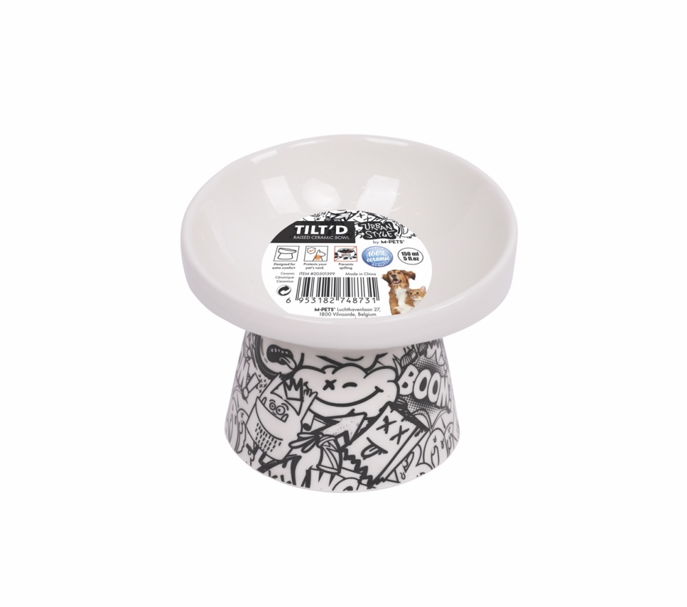 M-Pets Urban Style Tiltd Seramik Mama Kabı 150 ml Siyah/Beyaz - 2