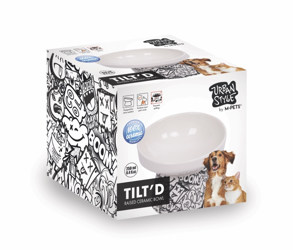 M-Pets Urban Style Tiltd Seramik Mama Kabı 250 ml Siyah/Beyaz - 1
