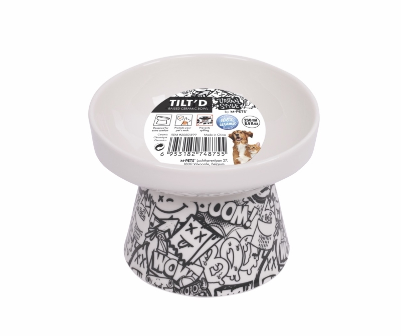 M-Pets Urban Style Tiltd Seramik Mama Kabı 250 ml Siyah/Beyaz - 2