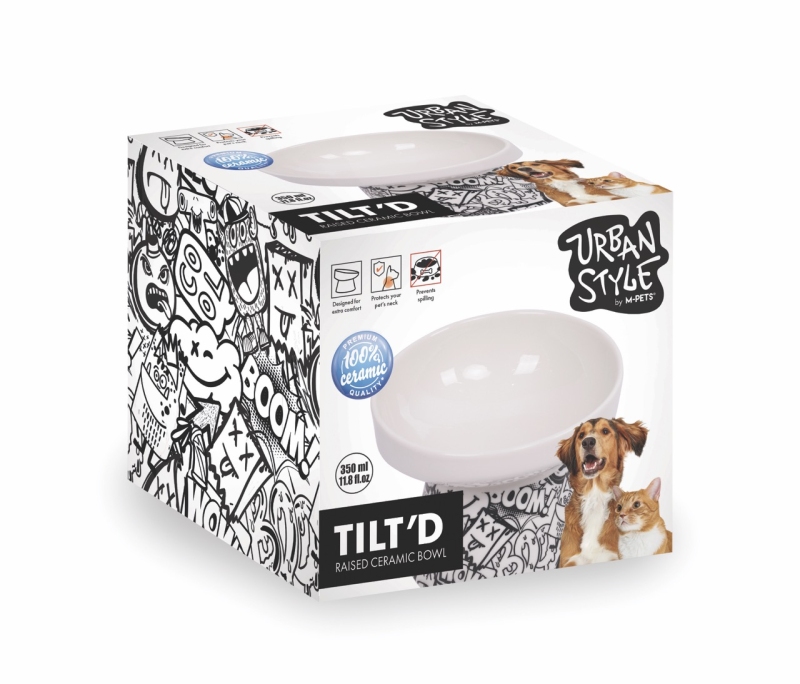 M-Pets Urban Style Tiltd Seramik Mama Kabı 350 ml Siyah/Beyaz