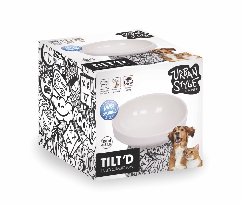 M-Pets Urban Style Tiltd Seramik Mama Kabı 350 ml Siyah/Beyaz - 1