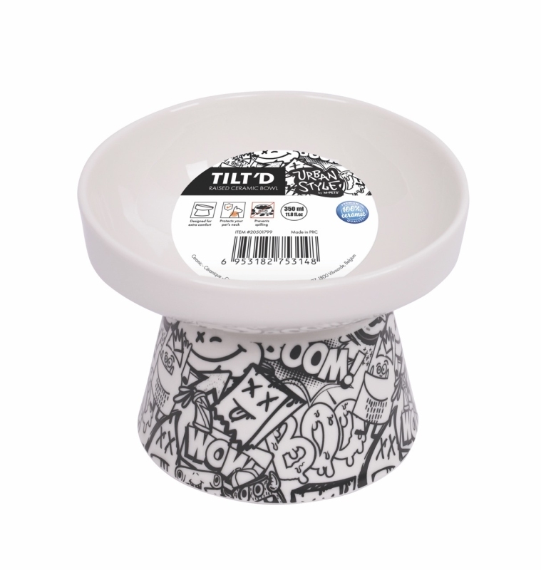 M-Pets Urban Style Tiltd Seramik Mama Kabı 350 ml Siyah/Beyaz - 2