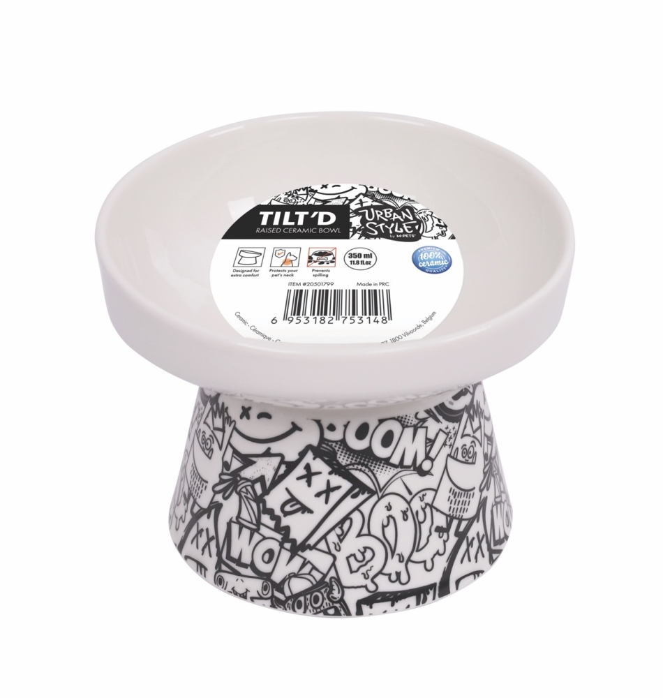 M-Pets Urban Style Tiltd Seramik Mama Kabı 350 ml Siyah/Beyaz - 2