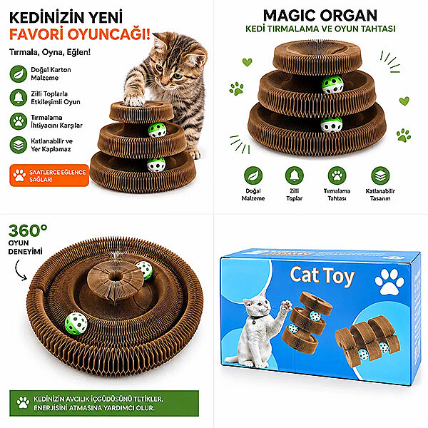 Majo İnteraktif Akordiyon İki Katlı Karton Kedi Tırmalama Oyuncağı - 2