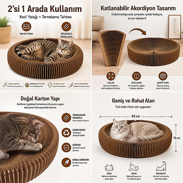 Majo İnteraktif Akordiyon Karton Kedi Yatağı ve Tırmalama Oyuncağı - 2